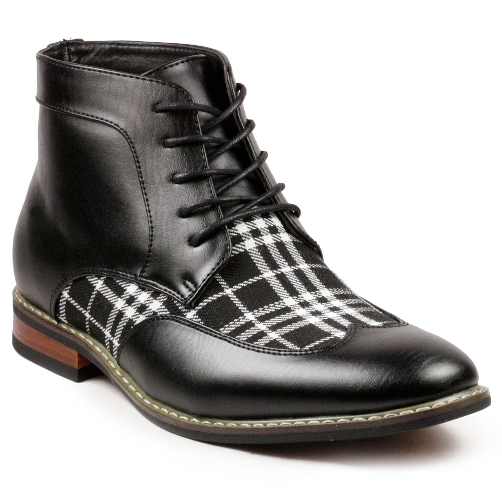 Black Plaid Lace Up Wing Tip Oxford Dress Boot